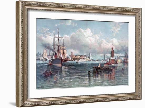 New York Harbor and the Brooklyn Bridge-Andrew W. Melrose-Framed Giclee Print