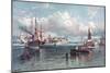 New York Harbor and the Brooklyn Bridge-Andrew W. Melrose-Mounted Giclee Print