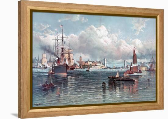 New York Harbor and the Brooklyn Bridge-Andrew W. Melrose-Framed Premier Image Canvas