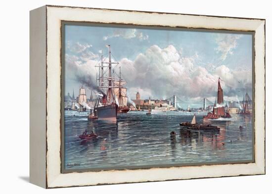 New York Harbor and the Brooklyn Bridge-Andrew W. Melrose-Framed Premier Image Canvas