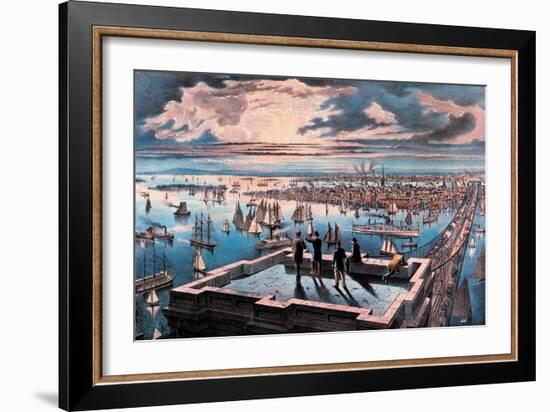 New York Harbor at Sunset-Currier & Ives-Framed Art Print