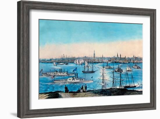 New York Harbor View-Currier & Ives-Framed Art Print