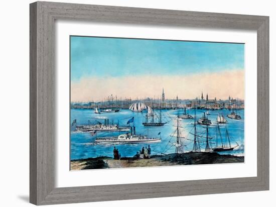 New York Harbor View-Currier & Ives-Framed Art Print