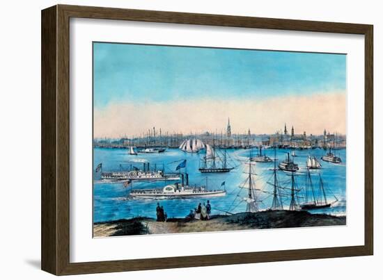 New York Harbor View-Currier & Ives-Framed Art Print