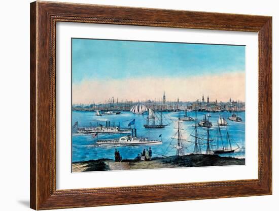 New York Harbor View-Currier & Ives-Framed Art Print