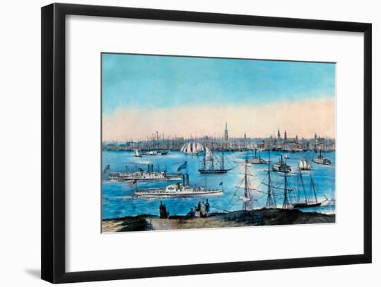 New York Harbor View-Currier & Ives-Framed Art Print