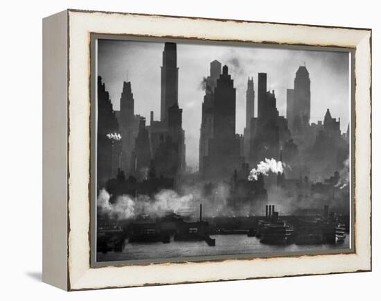 New York Harbor with Its Majestic Silhouette of Skyscrapers Looking Straight Down Bustling 42nd St.-Andreas Feininger-Framed Premier Image Canvas