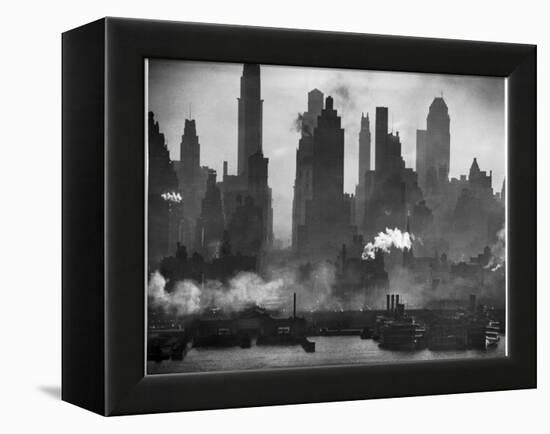 New York Harbor with Its Majestic Silhouette of Skyscrapers Looking Straight Down Bustling 42nd St.-Andreas Feininger-Framed Premier Image Canvas