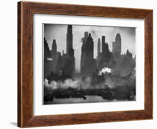 New York Harbor with Its Majestic Silhouette of Skyscrapers Looking Straight Down Bustling 42nd St.-Andreas Feininger-Framed Photographic Print