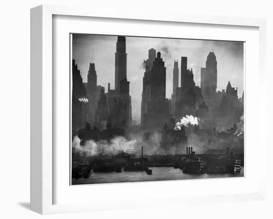 New York Harbor with Its Majestic Silhouette of Skyscrapers Looking Straight Down Bustling 42nd St.-Andreas Feininger-Framed Photographic Print