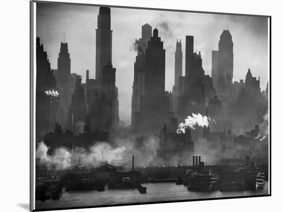 New York Harbor with Its Majestic Silhouette of Skyscrapers Looking Straight Down Bustling 42nd St.-Andreas Feininger-Mounted Photographic Print