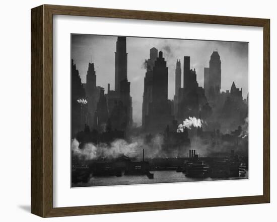 New York Harbor with Its Majestic Silhouette of Skyscrapers Looking Straight Down Bustling 42nd St.-Andreas Feininger-Framed Photographic Print