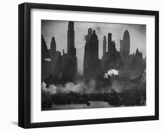 New York Harbor with Its Majestic Silhouette of Skyscrapers Looking Straight Down Bustling 42nd St.-Andreas Feininger-Framed Photographic Print