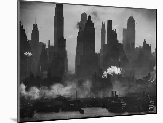 New York Harbor with Its Majestic Silhouette of Skyscrapers Looking Straight Down Bustling 42nd St.-Andreas Feininger-Mounted Photographic Print