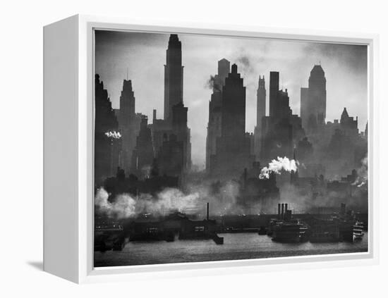 New York Harbor with Its Majestic Silhouette of Skyscrapers Looking Straight Down Bustling 42nd St.-Andreas Feininger-Framed Premier Image Canvas