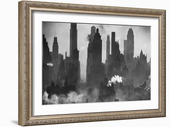 New York Harbor with Its Majestic Silhouette of Skyscrapers Looking Straight Down Bustling 42nd St.-Andreas Feininger-Framed Giclee Print