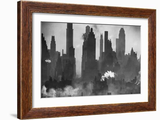 New York Harbor with Its Majestic Silhouette of Skyscrapers Looking Straight Down Bustling 42nd St.-Andreas Feininger-Framed Giclee Print