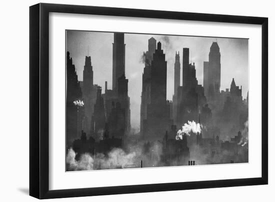 New York Harbor with Its Majestic Silhouette of Skyscrapers Looking Straight Down Bustling 42nd St.-Andreas Feininger-Framed Giclee Print