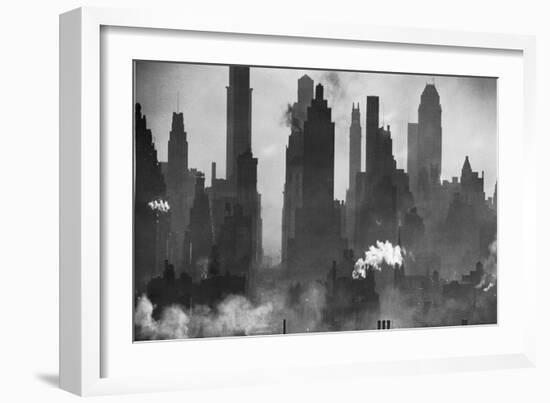 New York Harbor with Its Majestic Silhouette of Skyscrapers Looking Straight Down Bustling 42nd St.-Andreas Feininger-Framed Giclee Print