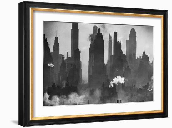 New York Harbor with Its Majestic Silhouette of Skyscrapers Looking Straight Down Bustling 42nd St.-Andreas Feininger-Framed Giclee Print