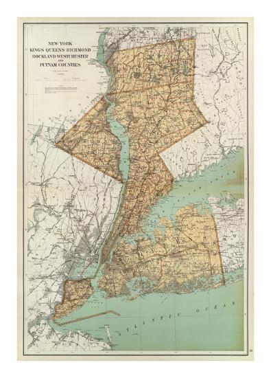 New York Kings Queens Richmond Rockland Westchester Putnam Counties C 1895 Art Print Joseph Rudolf Bien Art Com