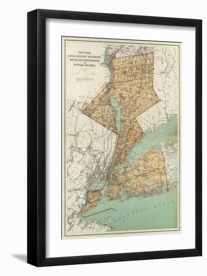 New York: Kings, Queens, Richmond, Rockland, Westchester, Putnam Counties, c.1895-Joseph Rudolf Bien-Framed Art Print