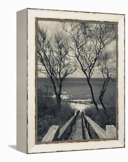 New York, Long Island, Cutchogue, Horton Point Lighthouse Stairs and Long Island Sound, USA-Walter Bibikow-Framed Premier Image Canvas