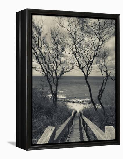 New York, Long Island, Cutchogue, Horton Point Lighthouse Stairs and Long Island Sound, USA-Walter Bibikow-Framed Premier Image Canvas