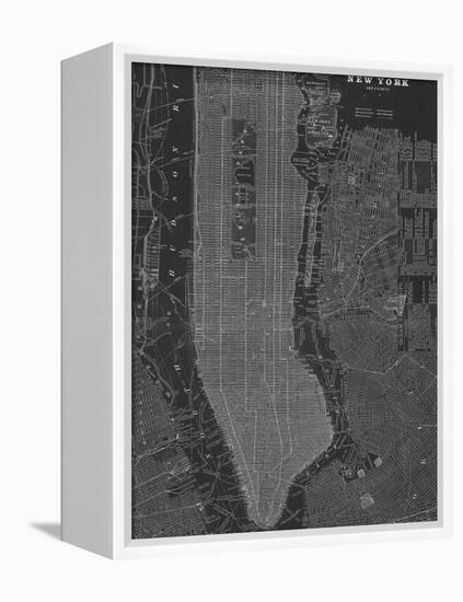 New York Map - B&W-Z Studio-Framed Stretched Canvas