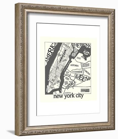 New York Map-Urban Cricket-Framed Art Print