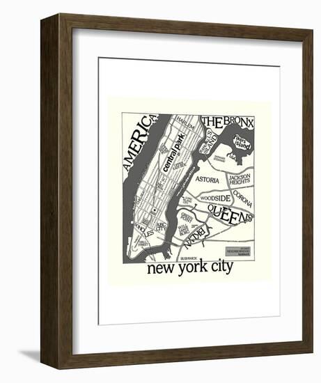 New York Map-Urban Cricket-Framed Art Print