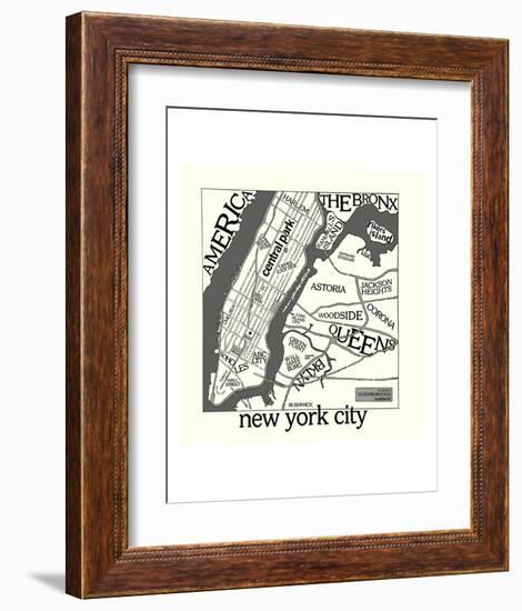 New York Map-Urban Cricket-Framed Art Print