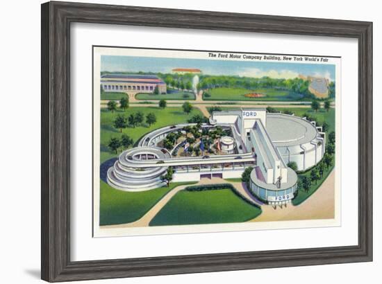 New York, New York - Aerial View of Ford Building at World's Fair-Lantern Press-Framed Art Print