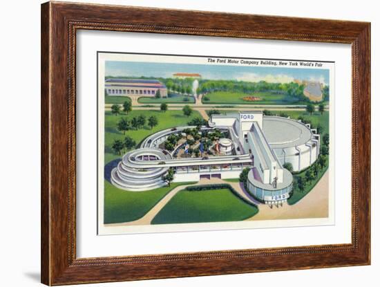 New York, New York - Aerial View of Ford Building at World's Fair-Lantern Press-Framed Art Print