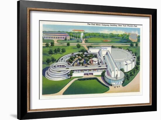 New York, New York - Aerial View of Ford Building at World's Fair-Lantern Press-Framed Art Print