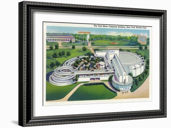 New York, New York - Aerial View of Ford Building at World's Fair-Lantern Press-Framed Art Print