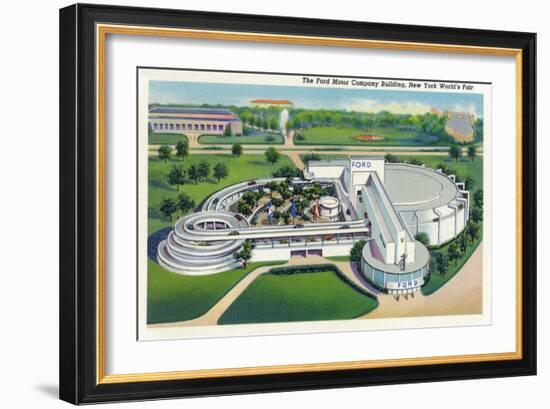 New York, New York - Aerial View of Ford Building at World's Fair-Lantern Press-Framed Art Print