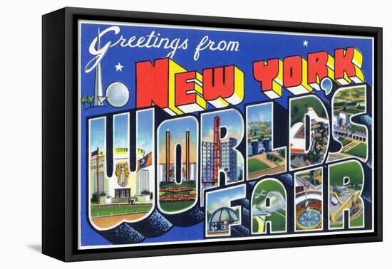 New York, New York - Large Letter Scenes, World's Fair-Lantern Press-Framed Stretched Canvas