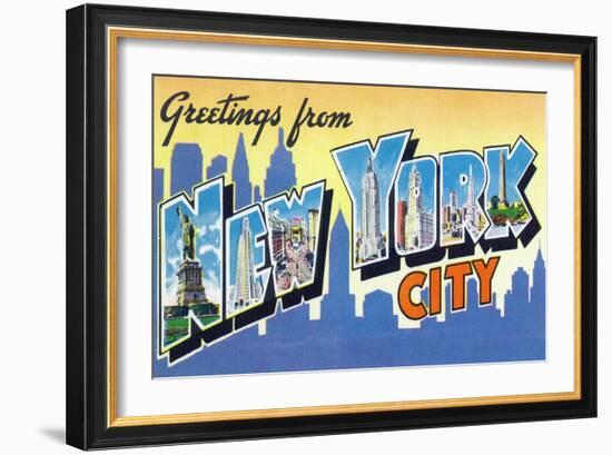 New York, New York - Large Letter Scenes-Lantern Press-Framed Art Print