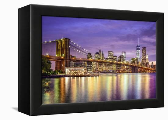 New York, New York, USA City Skyline with the Brooklyn Bridge and Manhattan Financial District Over-SeanPavonePhoto-Framed Premier Image Canvas