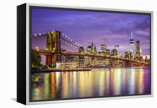 New York, New York, USA City Skyline with the Brooklyn Bridge and Manhattan Financial District Over-SeanPavonePhoto-Framed Premier Image Canvas