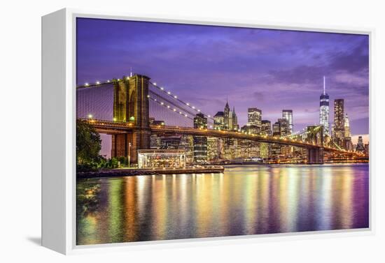 New York, New York, USA City Skyline with the Brooklyn Bridge and Manhattan Financial District Over-SeanPavonePhoto-Framed Premier Image Canvas