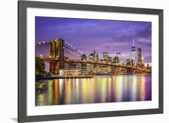 New York, New York, USA City Skyline with the Brooklyn Bridge and Manhattan Financial District Over-SeanPavonePhoto-Framed Photographic Print