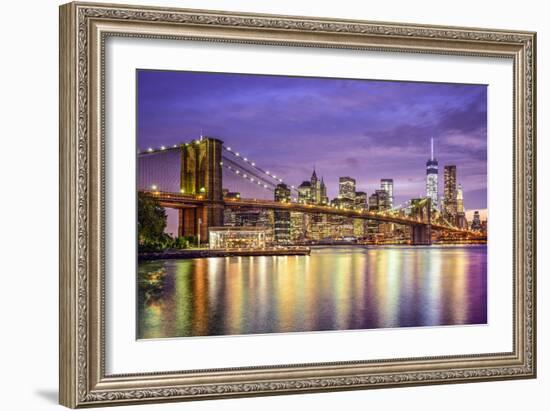 New York, New York, USA City Skyline with the Brooklyn Bridge and Manhattan Financial District Over-SeanPavonePhoto-Framed Photographic Print