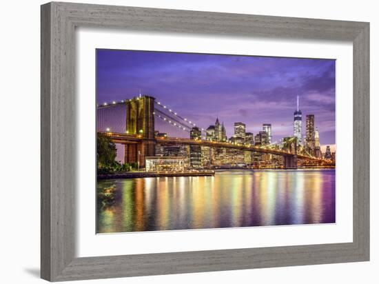 New York, New York, USA City Skyline with the Brooklyn Bridge and Manhattan Financial District Over-SeanPavonePhoto-Framed Photographic Print