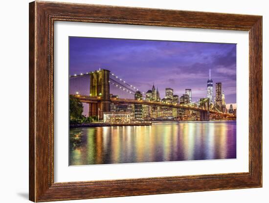 New York, New York, USA City Skyline with the Brooklyn Bridge and Manhattan Financial District Over-SeanPavonePhoto-Framed Photographic Print