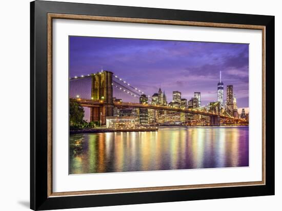 New York, New York, USA City Skyline with the Brooklyn Bridge and Manhattan Financial District Over-SeanPavonePhoto-Framed Photographic Print