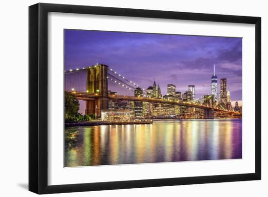 New York, New York, USA City Skyline with the Brooklyn Bridge and Manhattan Financial District Over-SeanPavonePhoto-Framed Photographic Print