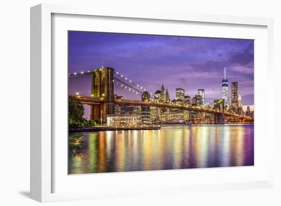 New York, New York, USA City Skyline with the Brooklyn Bridge and Manhattan Financial District Over-SeanPavonePhoto-Framed Photographic Print