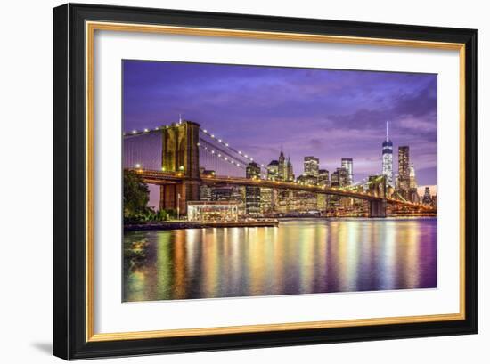 New York, New York, USA City Skyline with the Brooklyn Bridge and Manhattan Financial District Over-SeanPavonePhoto-Framed Photographic Print